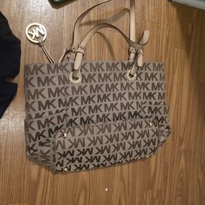Michael Kors Beige Brown Logo Tote Bag